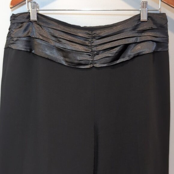 Bianca Nygard Pleated Satin Dress Pants Wide Leg High Rise Womens Size 12 Black - Picture 3 of 15
